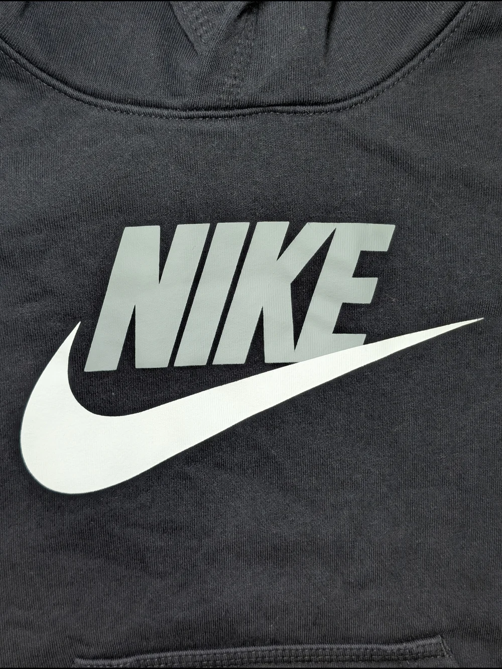 Nike Kids Small Black Pullover Hoodie with Large White Swoosh